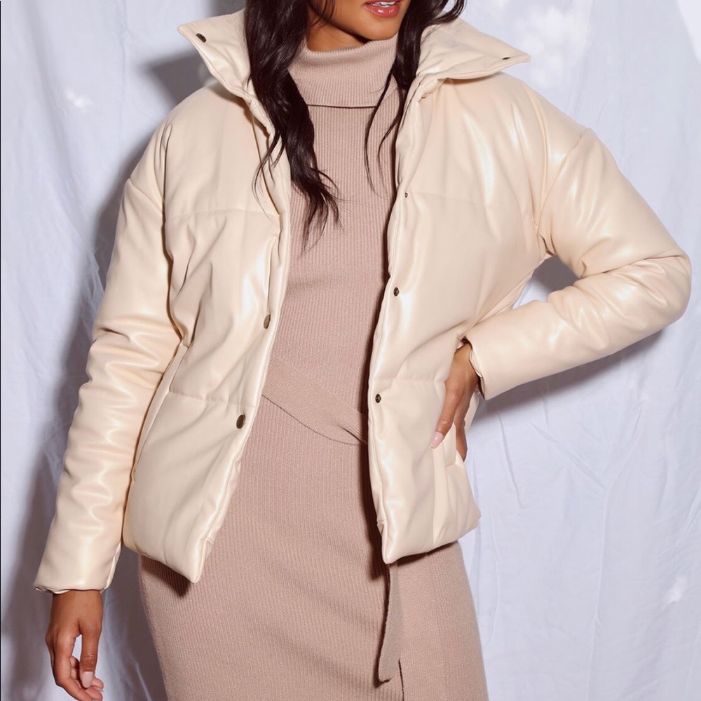 Faux leather puffer jacket